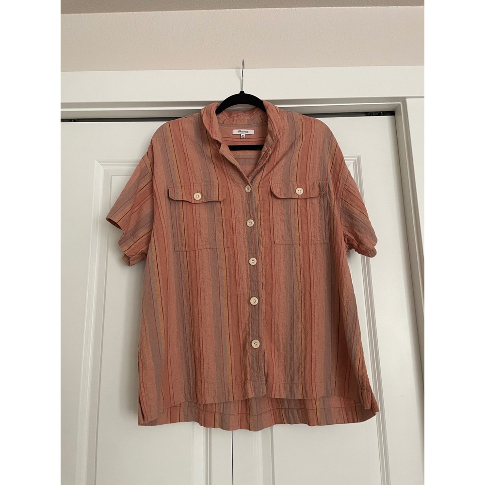 Madewell Stretch Cotton Linen Button Down Shirt Short Sleeve Ground Clay Xl